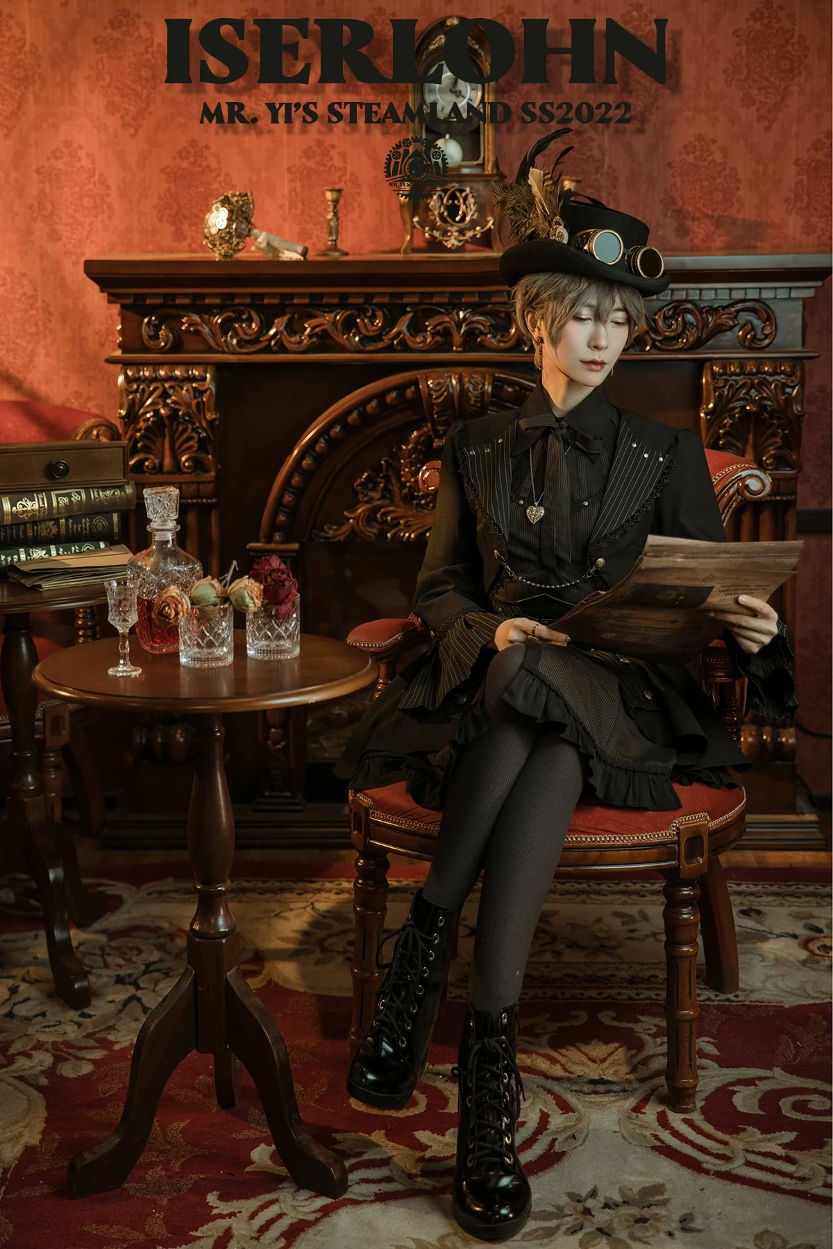 Mr. Yi's Steam Continent - Gothic Lolita Skirt Black High-Waisted Leather Waistband Skirt - Image 9