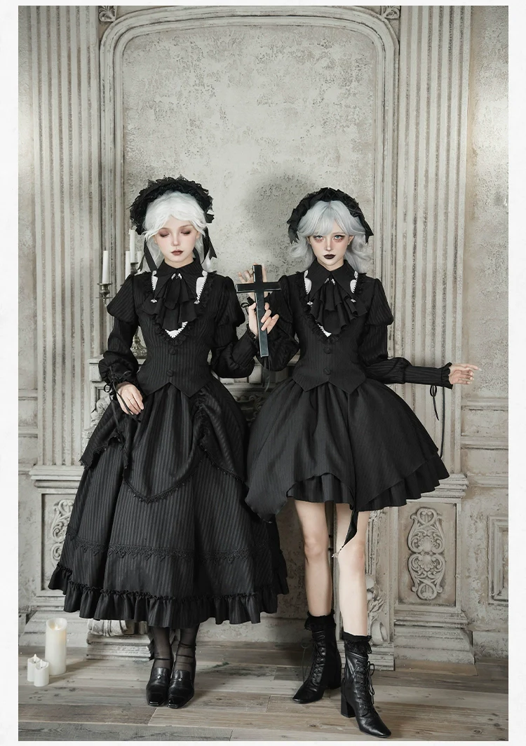 With PUJI - Night Talk - Gothic Lolita Skirt Dress Set, Batwing-shaped Accents - Image 15
