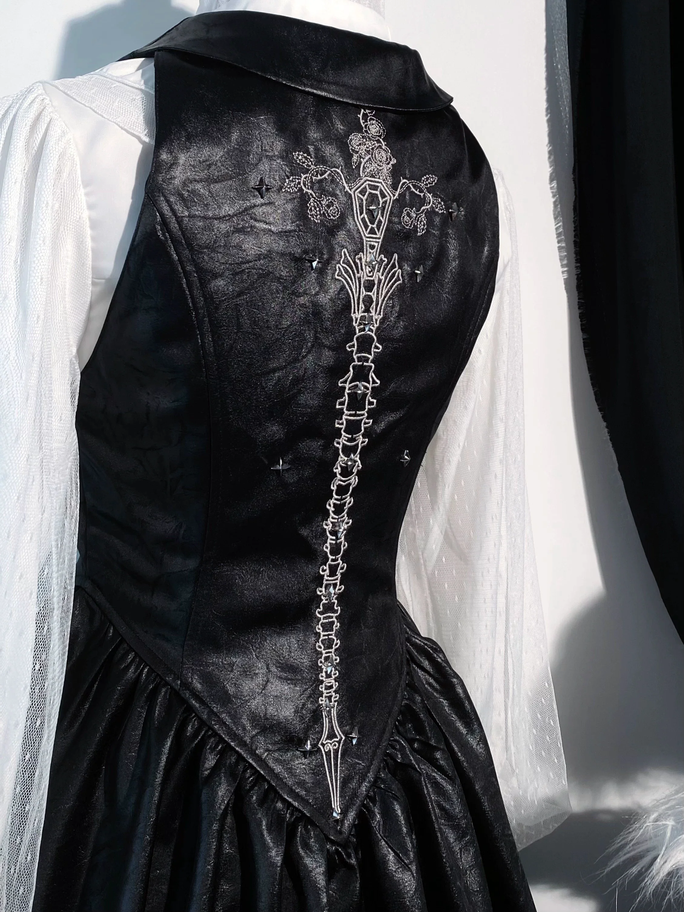 Bone Sword - Gothic Lolita Slim Fit Vest, Bone-sword Embroidery - Image 5
