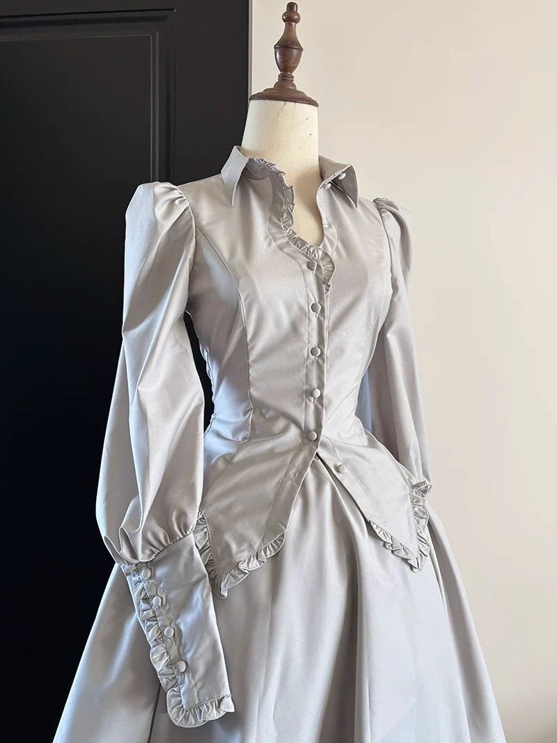 Shadow Hymn - Gothic Lolita Solid Shirt & Skirt, Side Zipper - Image 2