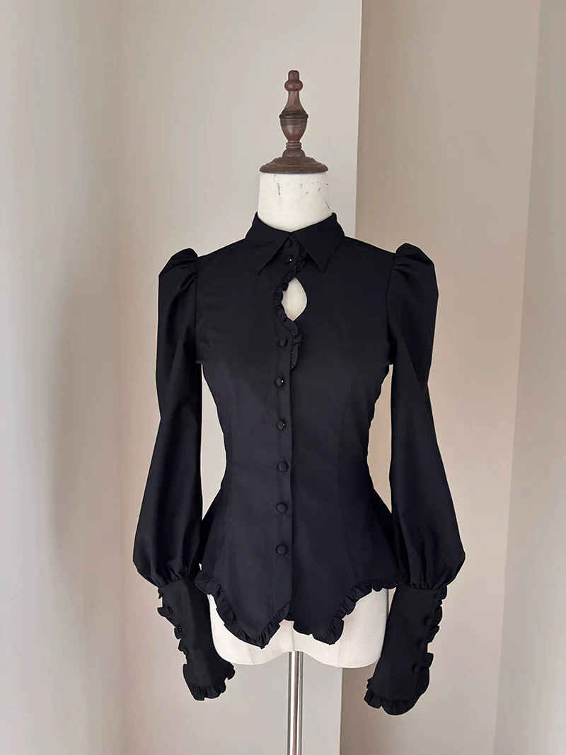 Shadow Hymn - Gothic Lolita Solid Shirt & Skirt, Side Zipper - Image 4