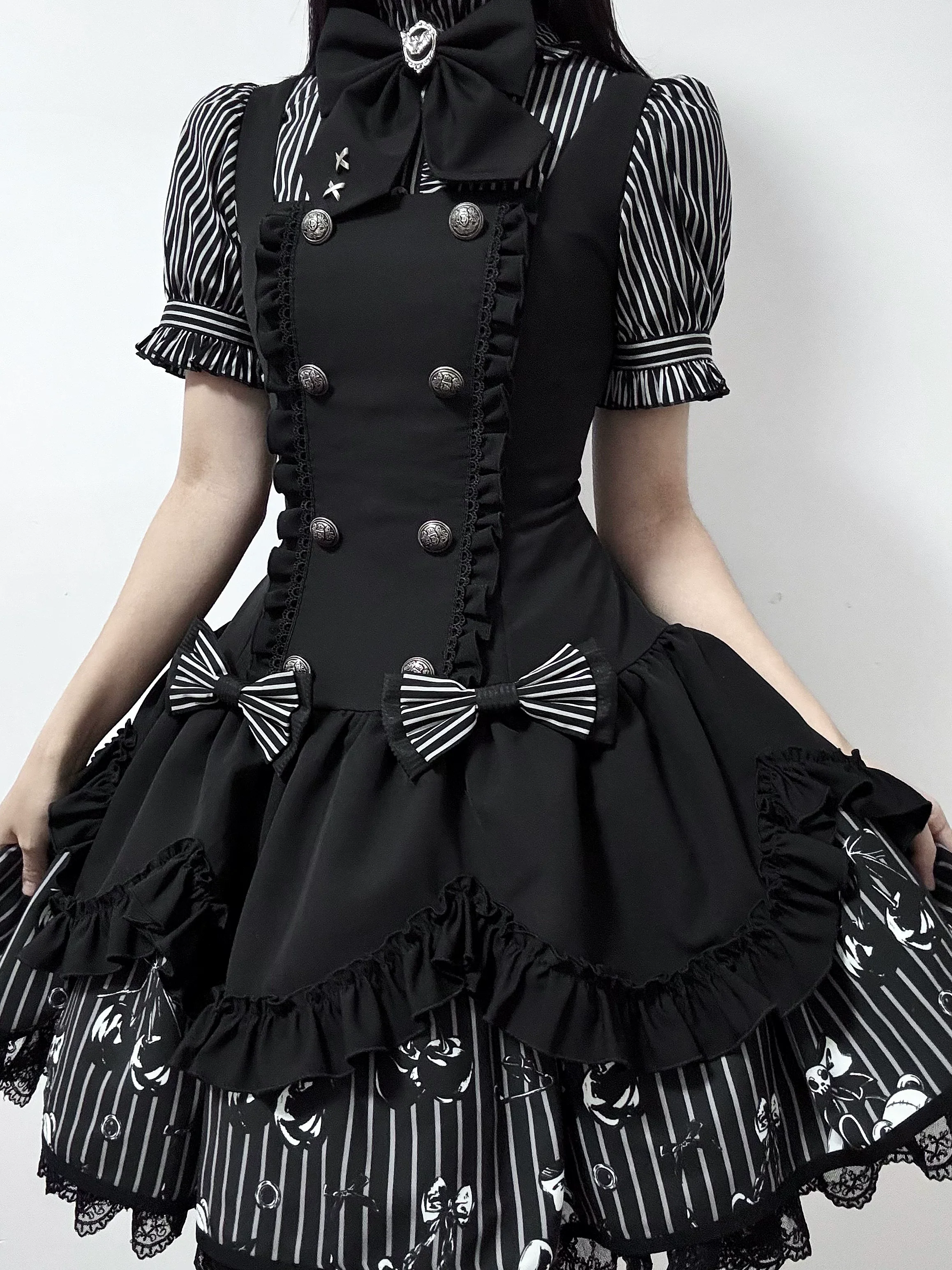 Dark Lord - Gothic Lolita Striped JSK Set, Skull Print - Image 11