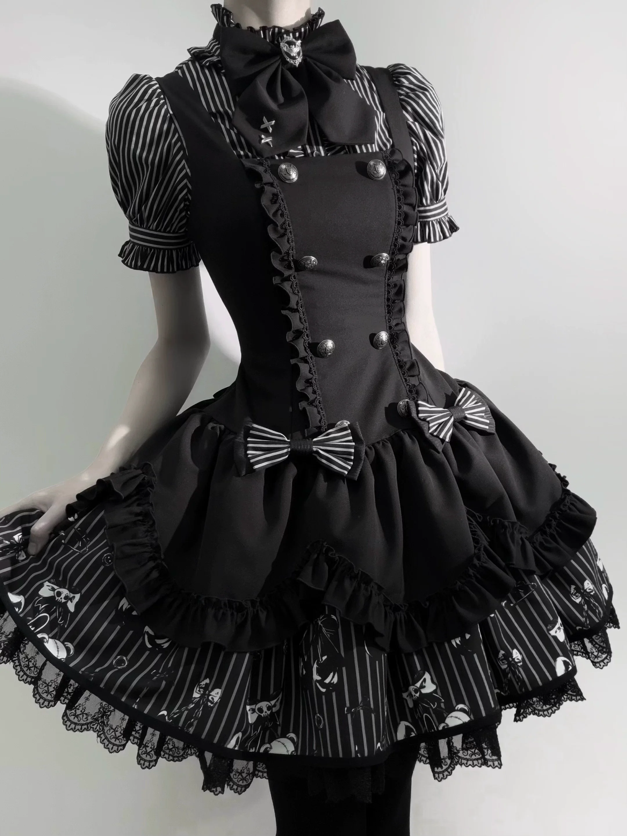 Dark Lord - Gothic Lolita Striped JSK Set, Skull Print - Image 12
