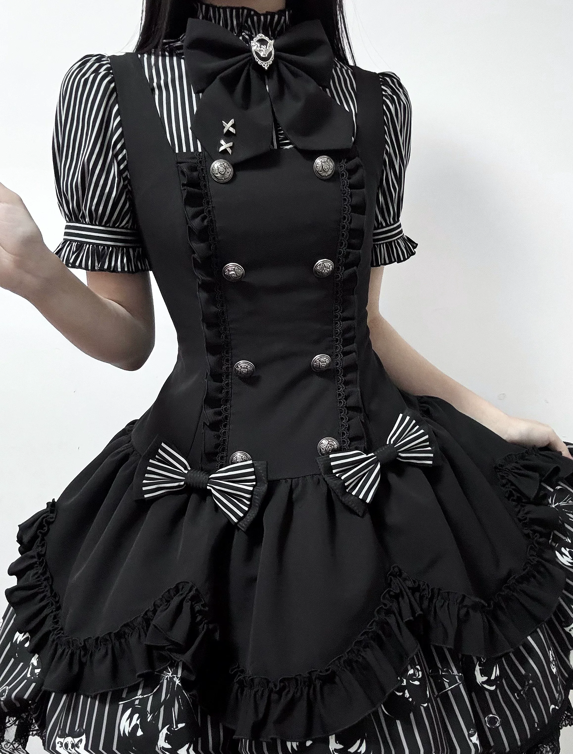 Dark Lord - Gothic Lolita Striped JSK Set, Skull Print - Image 13