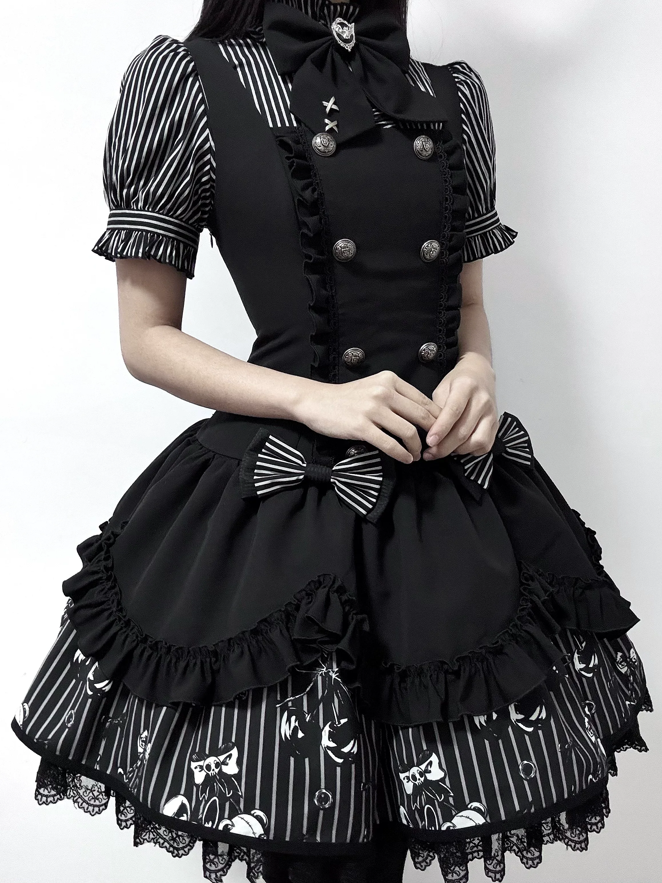 Dark Lord - Gothic Lolita Striped JSK Set, Skull Print - Image 14
