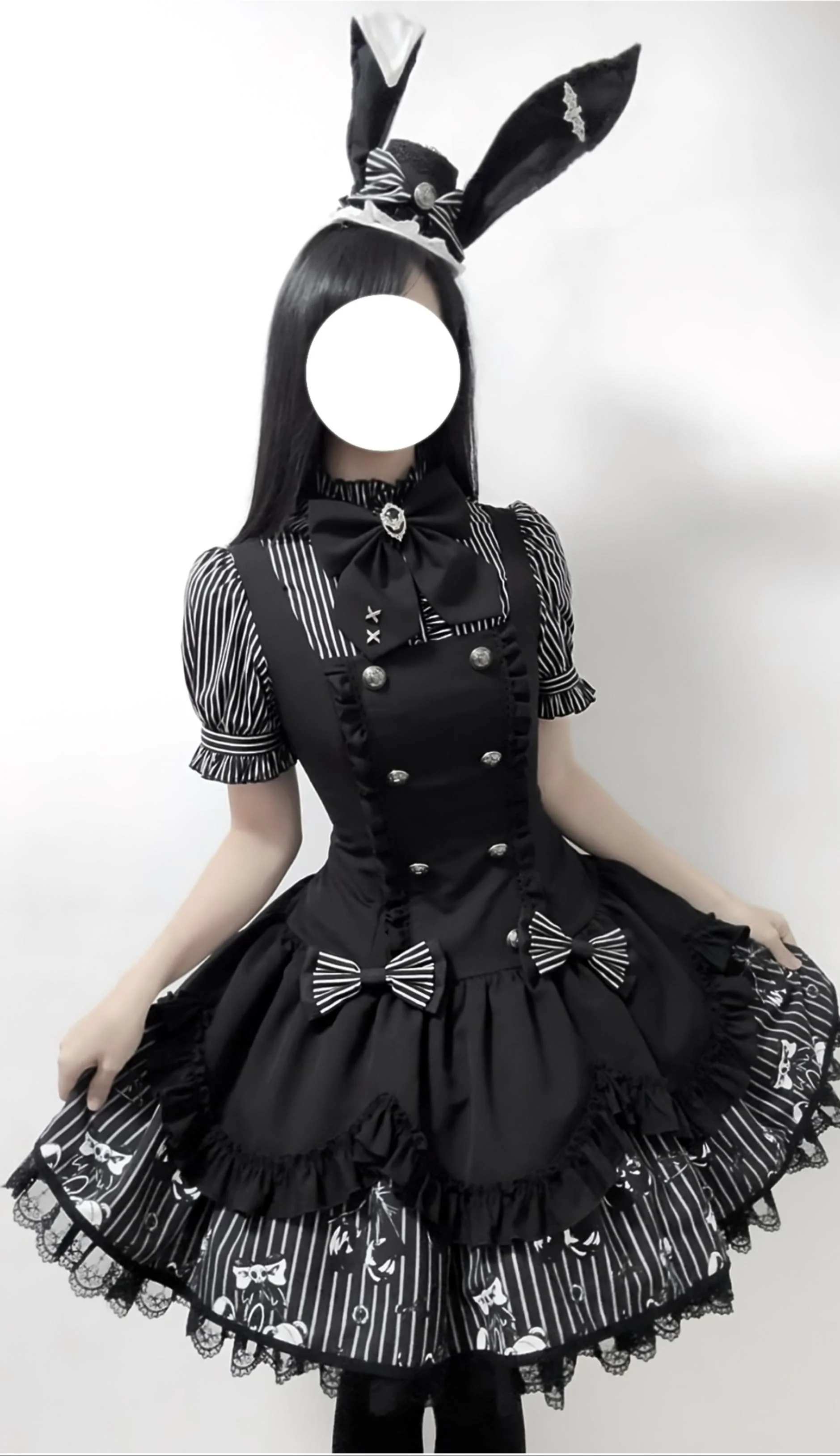 Dark Lord - Gothic Lolita Striped JSK Set, Skull Print - Image 15