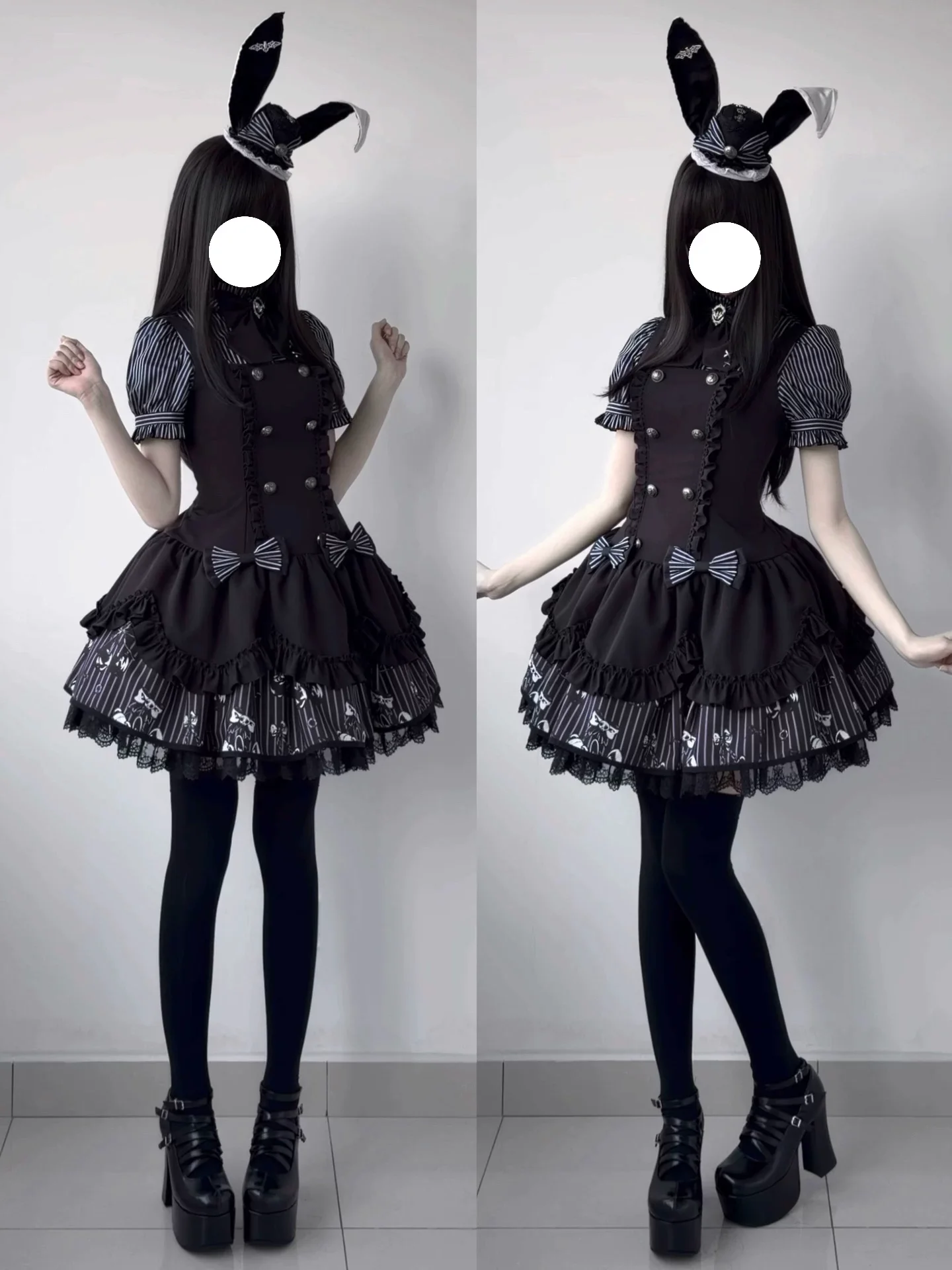 Dark Lord - Gothic Lolita Striped JSK Set, Skull Print - Image 16