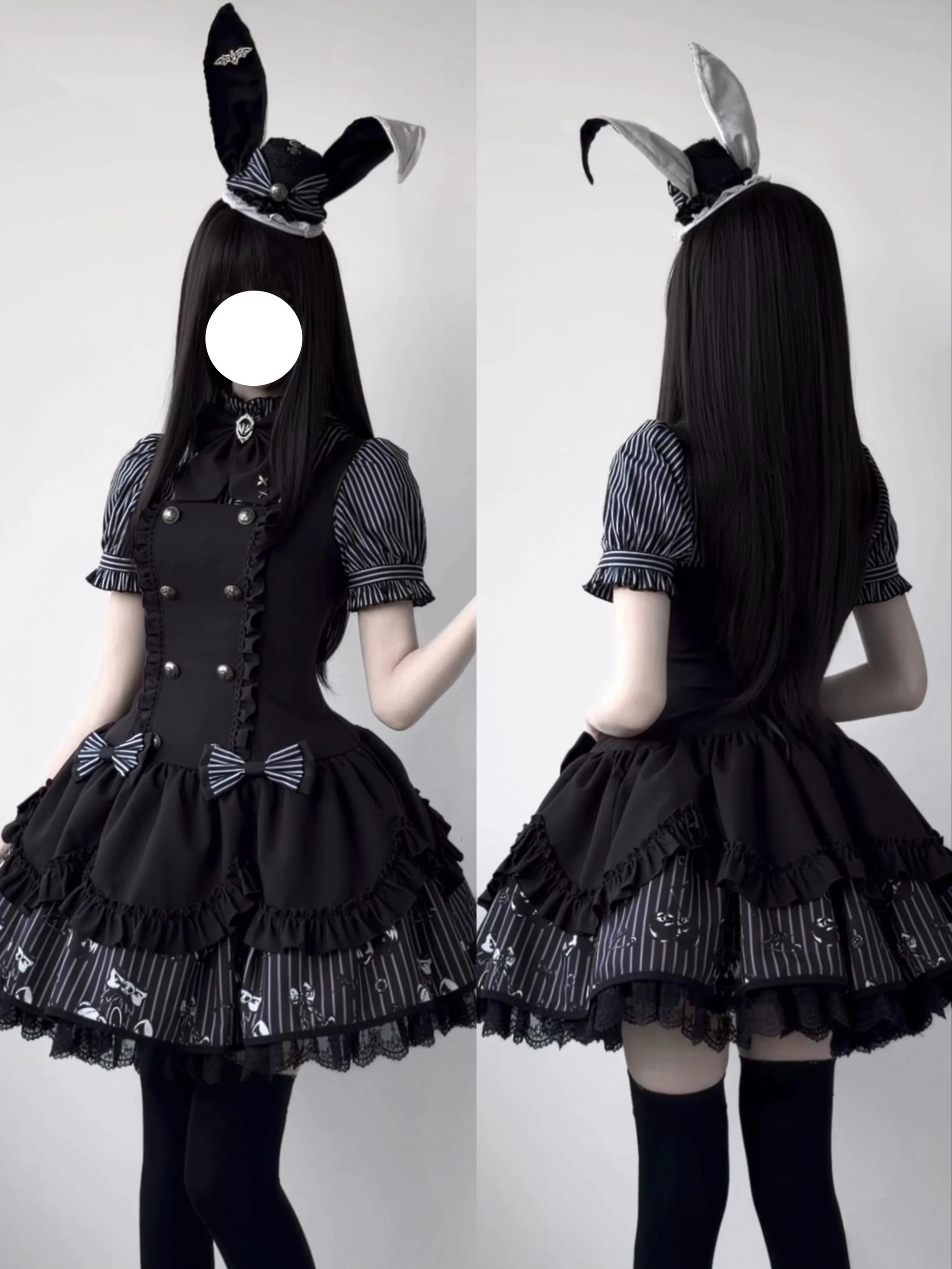 Dark Lord - Gothic Lolita Striped JSK Set, Skull Print - Image 17