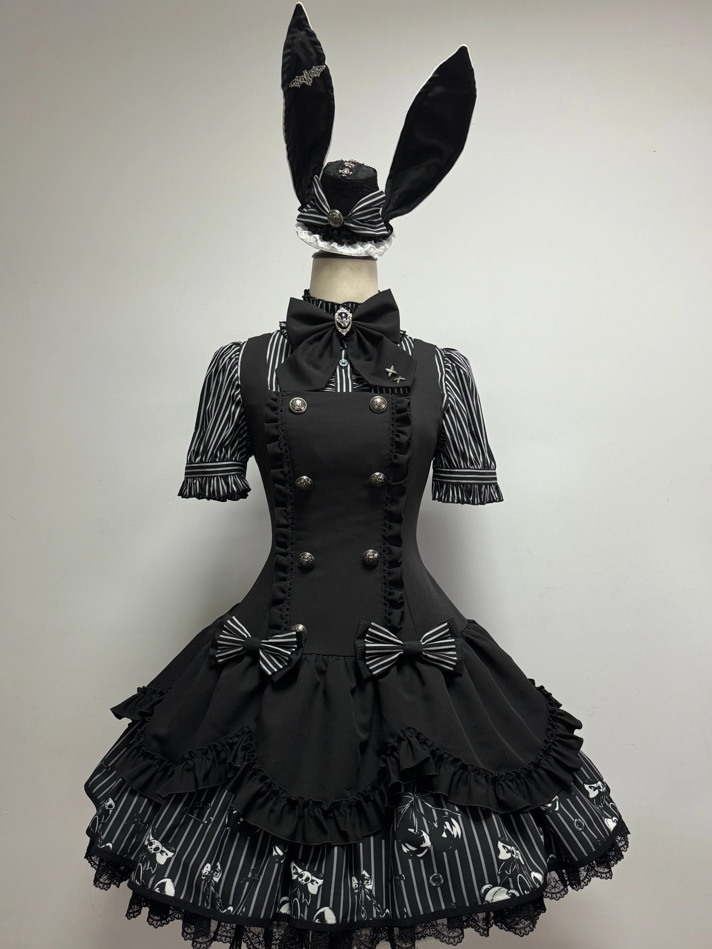 Dark Lord - Gothic Lolita Striped JSK Set, Skull Print - Image 3