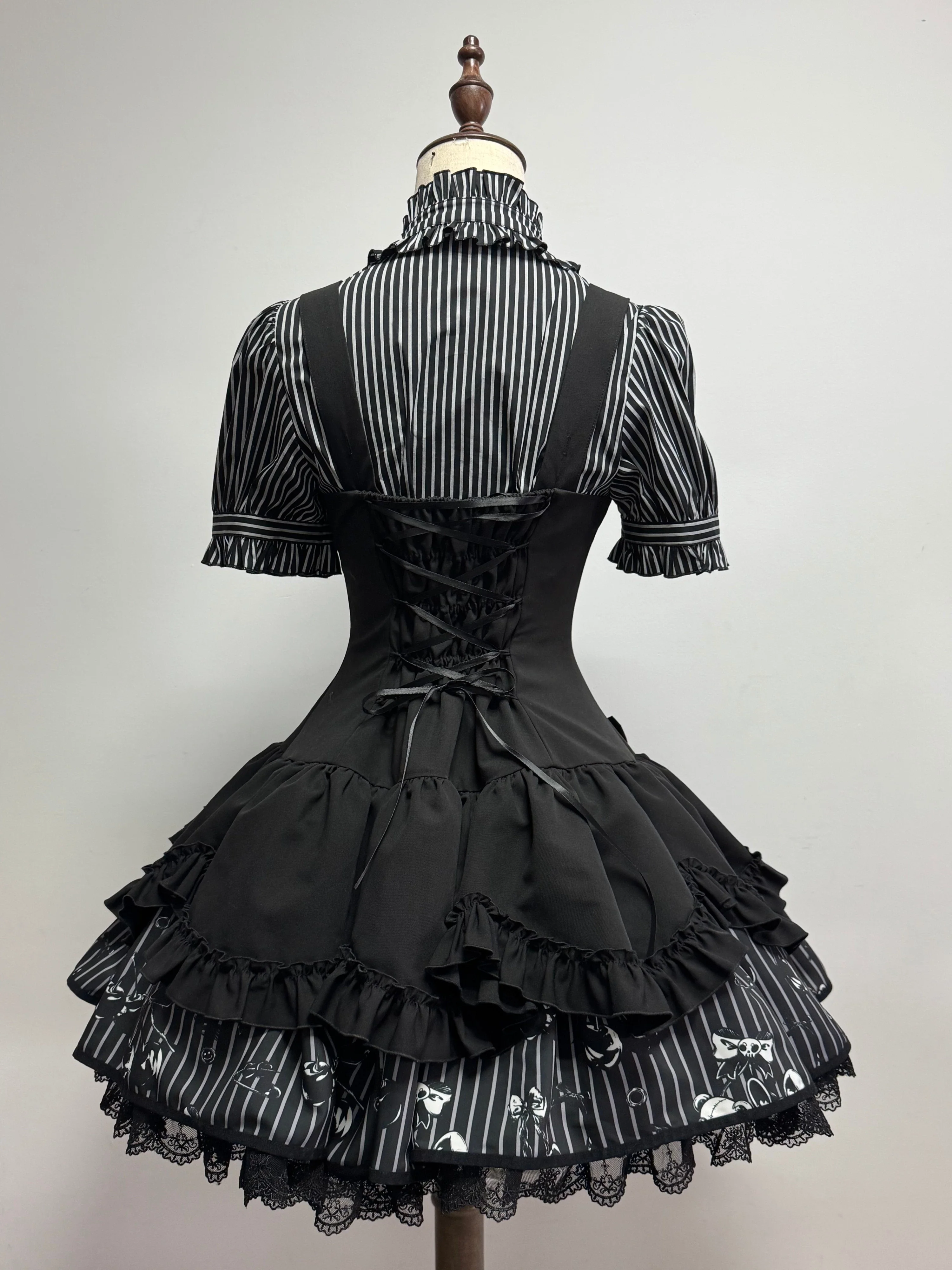 Dark Lord - Gothic Lolita Striped JSK Set, Skull Print - Image 4