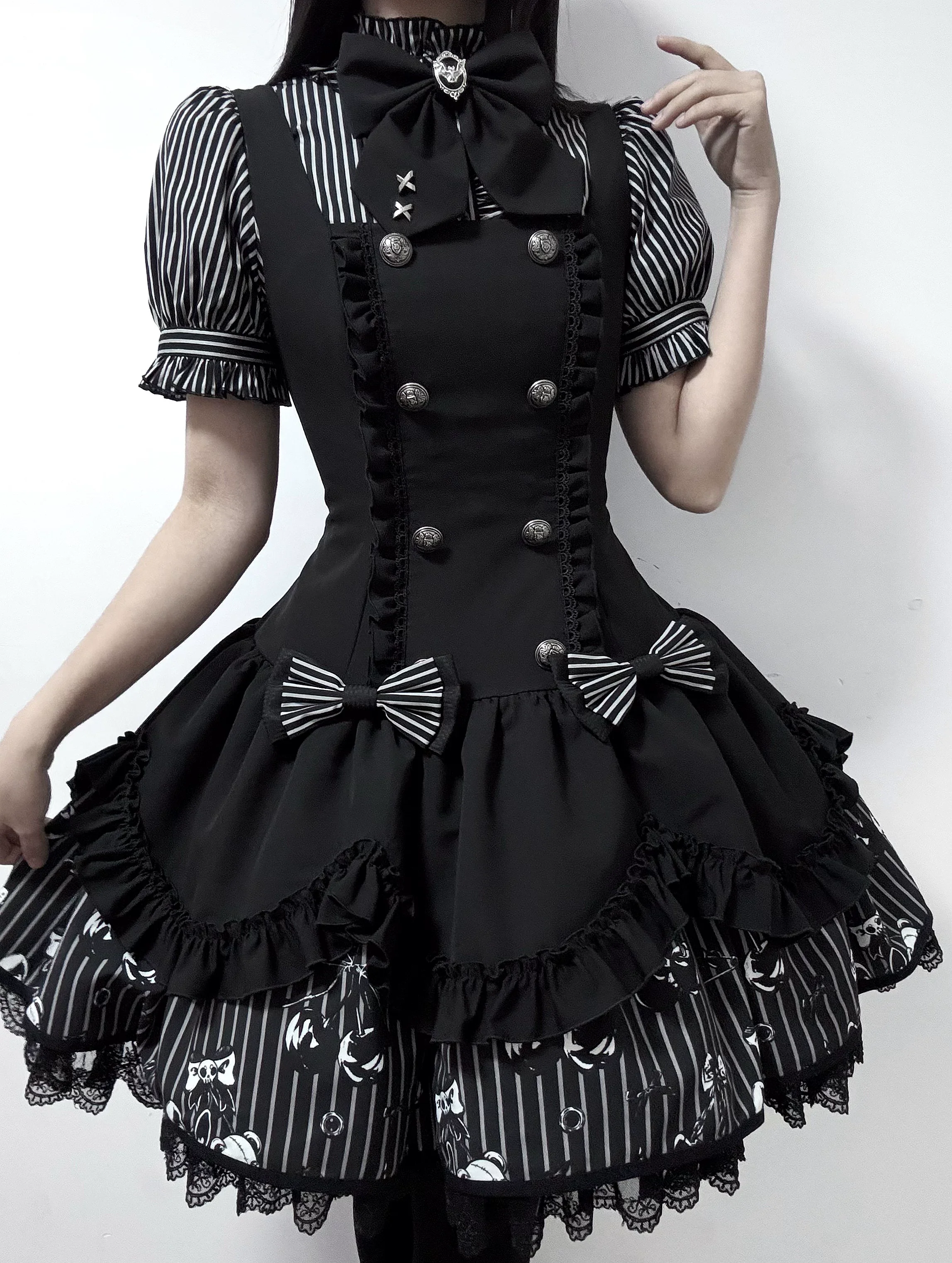 Dark Lord - Gothic Lolita Striped JSK Set, Skull Print - Image 8