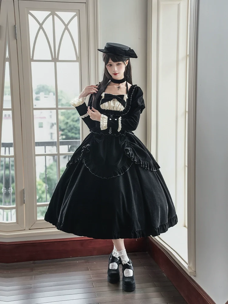 With PUJI - Apocalypse - Gothic Lolita Velvet OP Dress Set, Fishbone Waist - Image 21