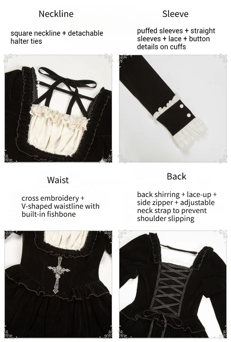 With PUJI - Apocalypse - Gothic Lolita Velvet OP Dress Set, Fishbone Waist - Image 28