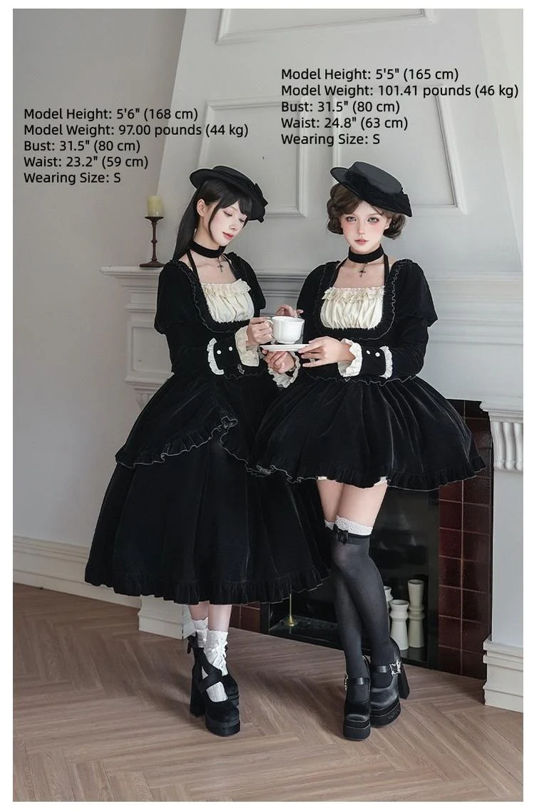 With PUJI - Apocalypse - Gothic Lolita Velvet OP Dress Set, Fishbone Waist - Image 5