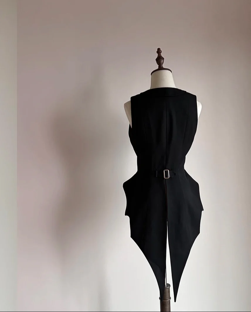 FlowerFairyDaily - Final Nocturne - Black Gothic Lolita Vest, Bat-Wing Shape - Image 11