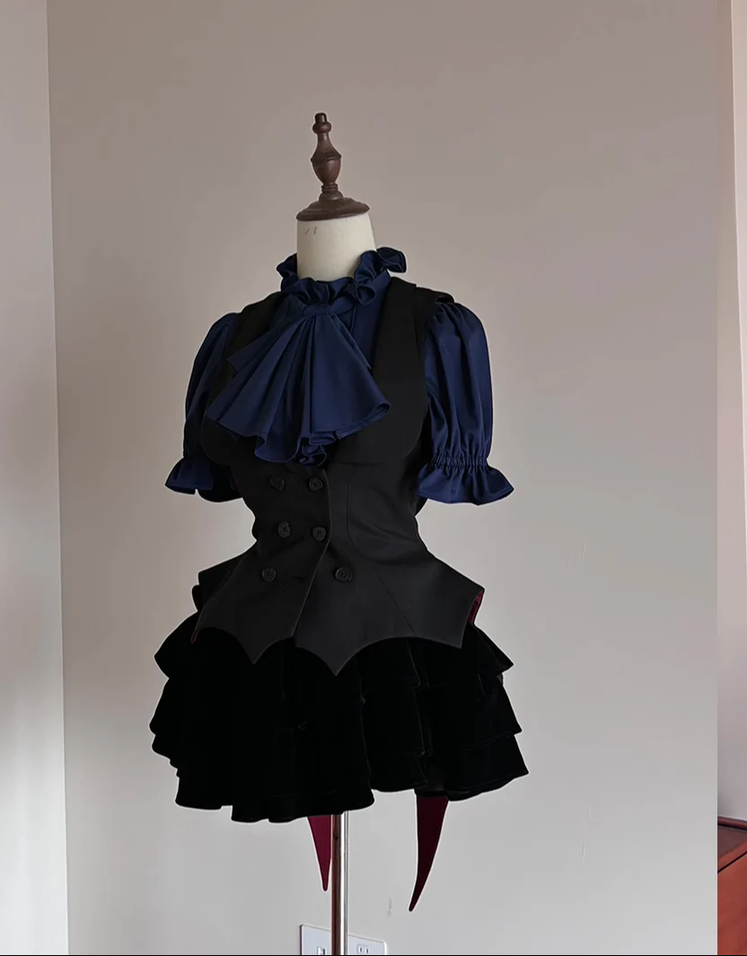 FlowerFairyDaily - Final Nocturne - Black Gothic Lolita Vest, Bat-Wing Shape - Image 4