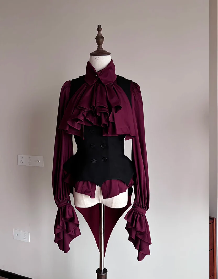 FlowerFairyDaily - Final Nocturne - Black Gothic Lolita Vest, Bat-Wing Shape - Image 5