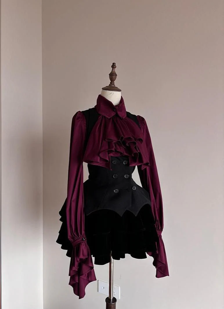 FlowerFairyDaily - Final Nocturne - Black Gothic Lolita Vest, Bat-Wing Shape - Image 6
