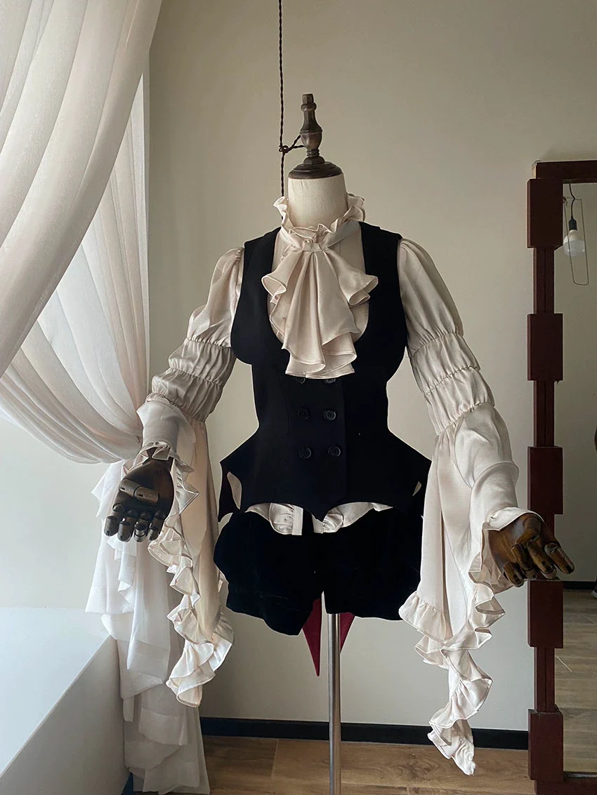 FlowerFairyDaily - Final Nocturne - Black Gothic Lolita Vest, Bat-Wing Shape - Image 7