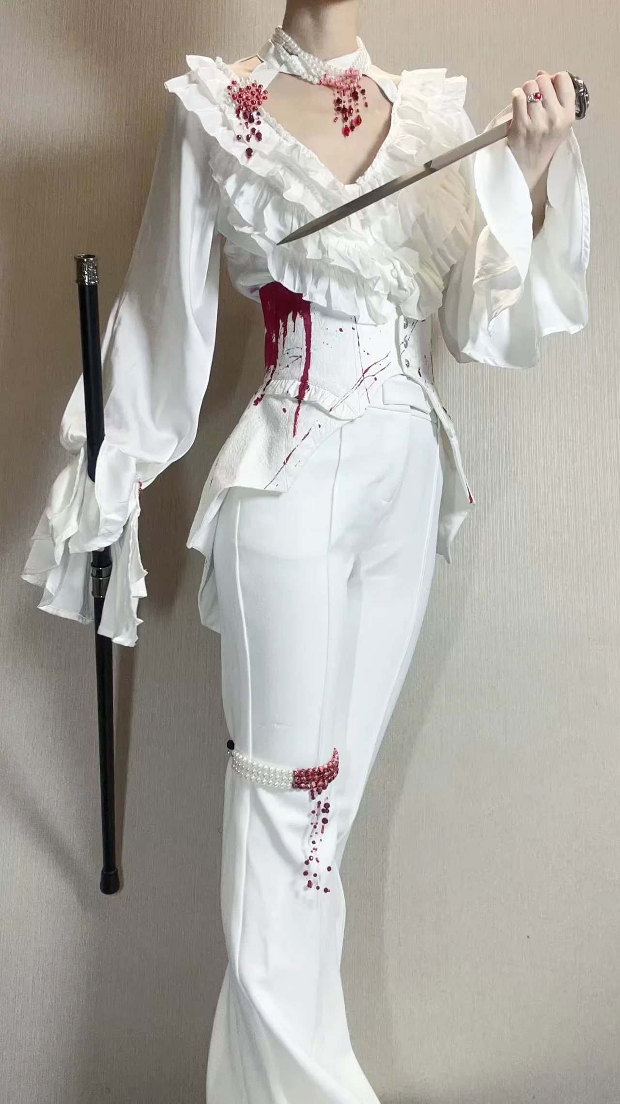 Blue Moon Bone Erosion - Gothic Lolita Waist Cincher, Bat Wing Hem - Image 2