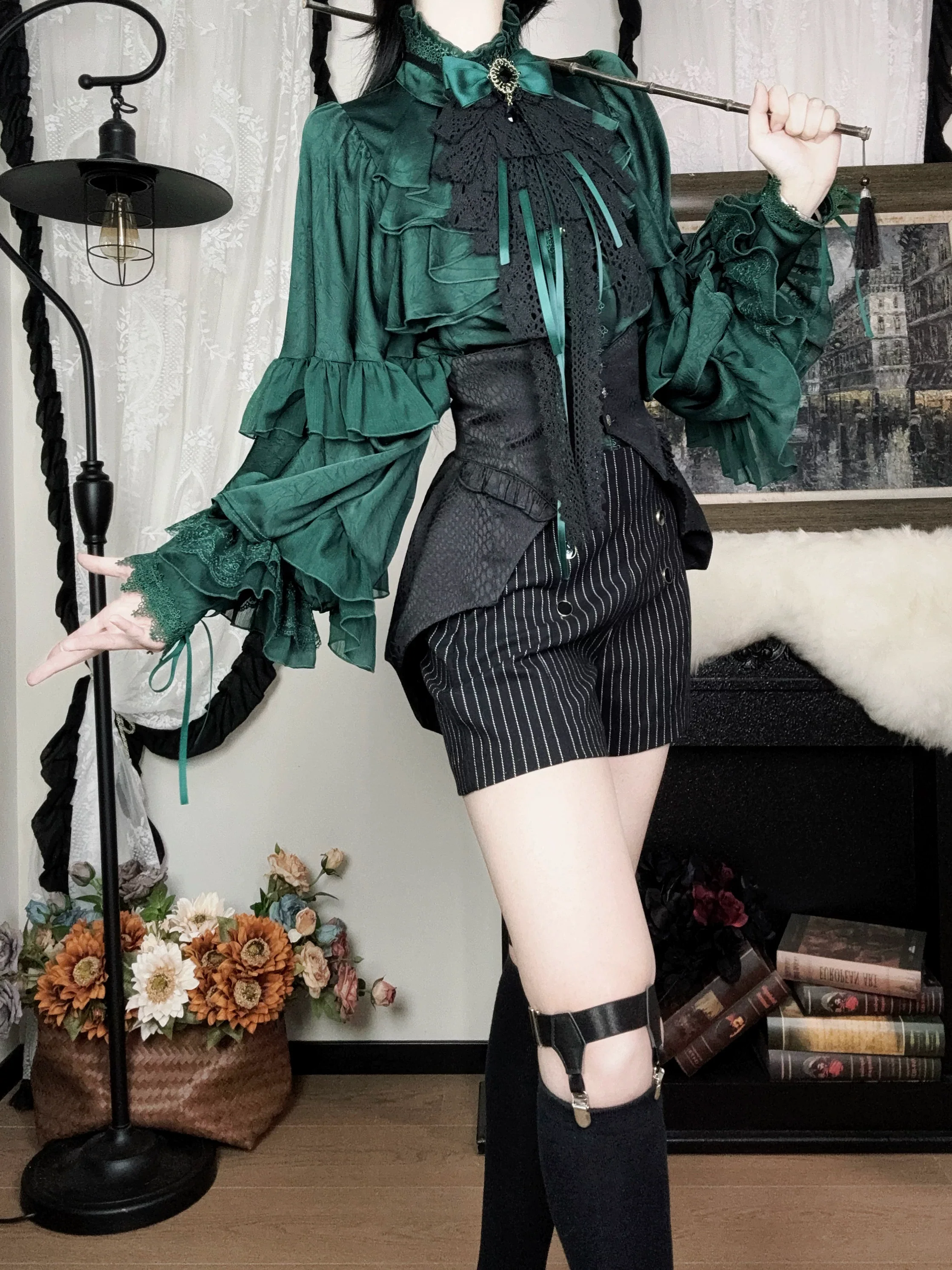 Blue Moon Bone Erosion - Gothic Lolita Waist Cincher, Bat Wing Hem - Image 36