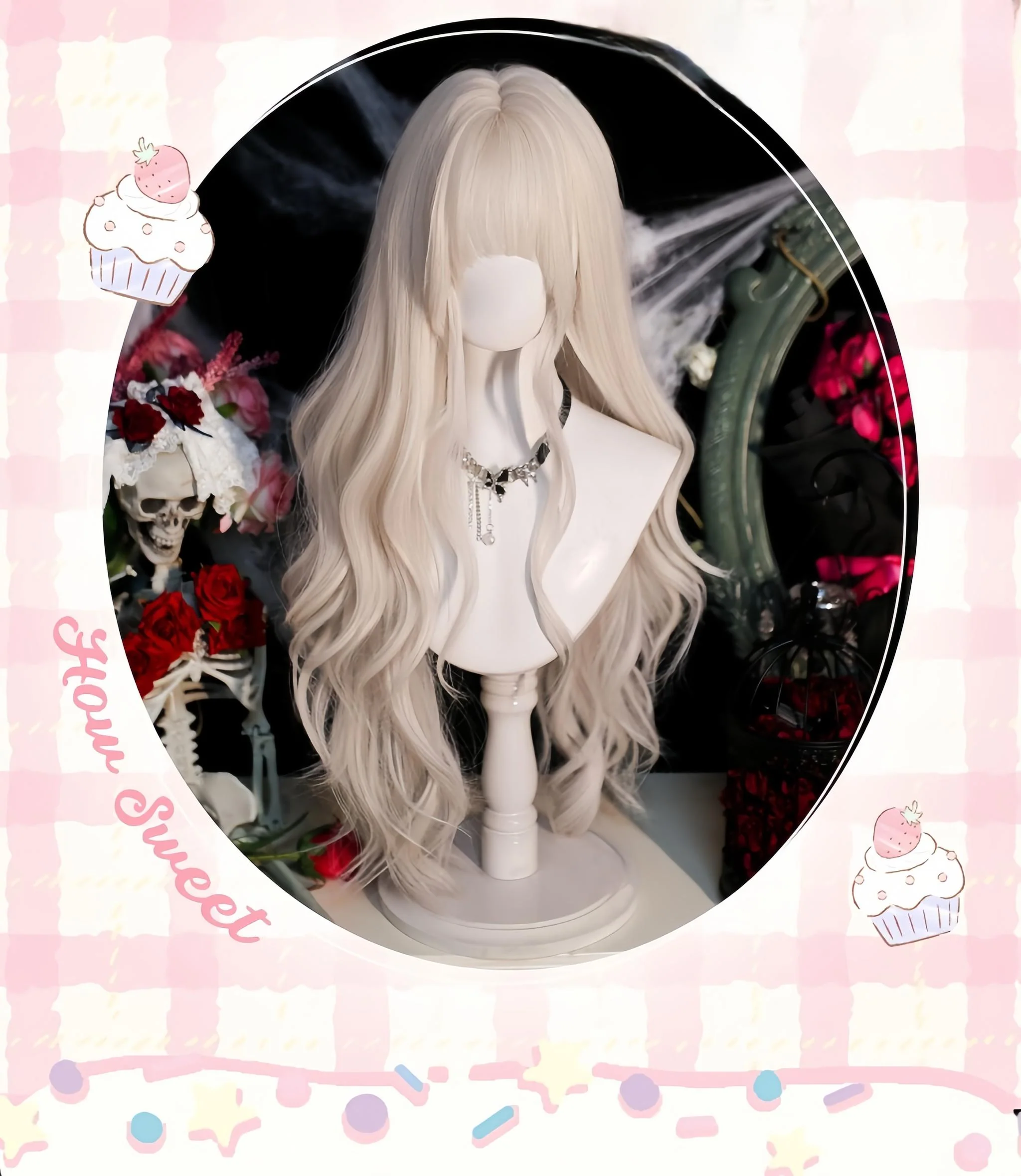 Dalao Home - Moko - Gothic Lolita Wig Pearl Milk Grey Long Curly Hair - Image 4