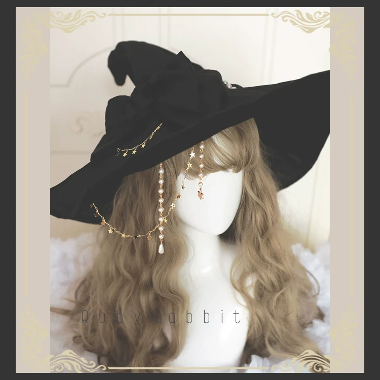 Gothic Lolita Witch Hat Velvet Halloween Hat Wide Brim - Image 12