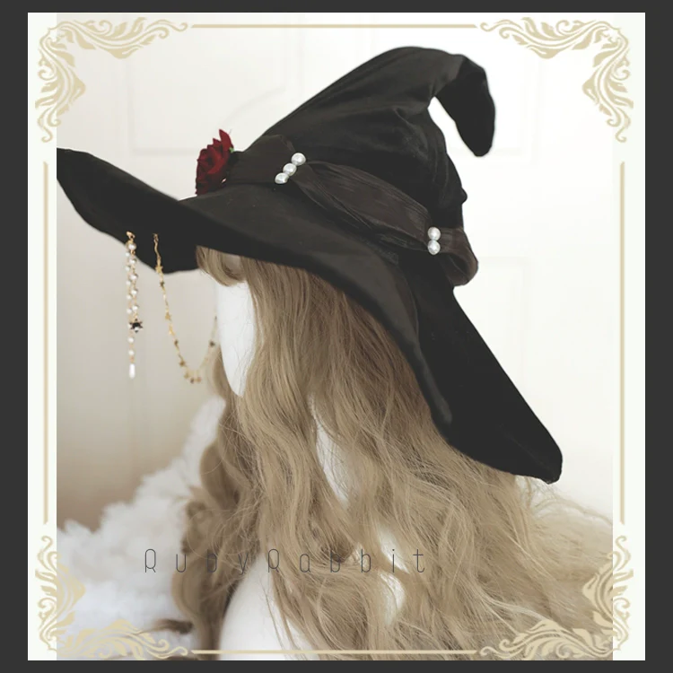 Gothic Lolita Witch Hat Velvet Halloween Hat Wide Brim - Image 13