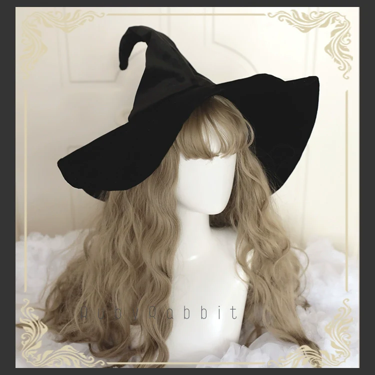 Gothic Lolita Witch Hat Velvet Halloween Hat Wide Brim - Image 14