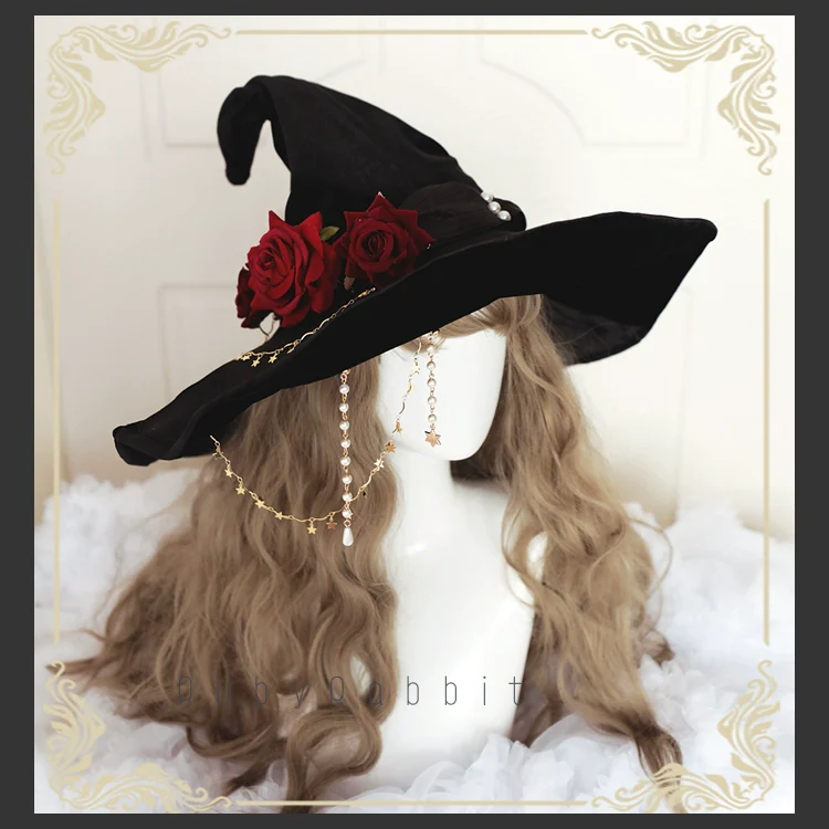 Gothic Lolita Witch Hat Velvet Halloween Hat Wide Brim - Image 6