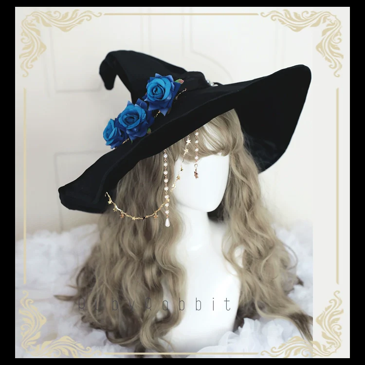 Gothic Lolita Witch Hat Velvet Halloween Hat Wide Brim - Image 7