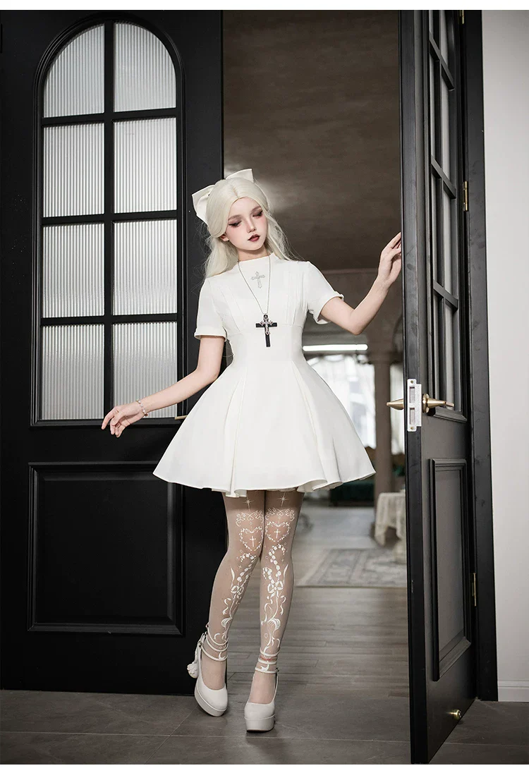 Nihil - Gothic Nun Lolita OP Dress, Irregular Hem Cape - Image 10