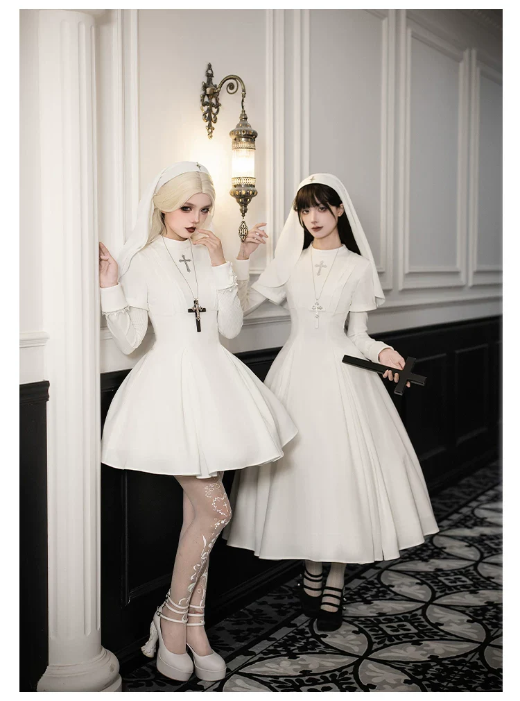 Nihil - Gothic Nun Lolita OP Dress, Irregular Hem Cape - Image 24