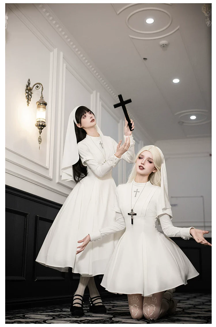 Nihil - Gothic Nun Lolita OP Dress, Irregular Hem Cape - Image 25
