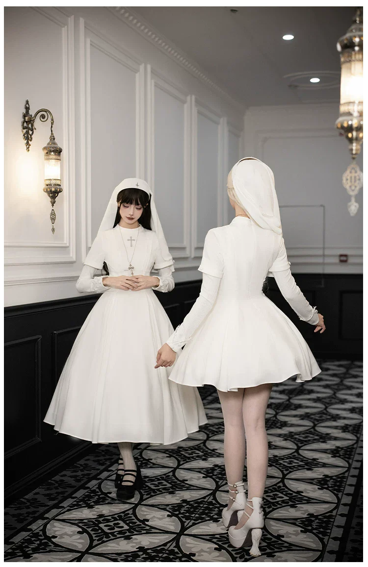 Nihil - Gothic Nun Lolita OP Dress, Irregular Hem Cape - Image 26