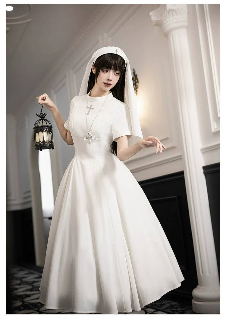 Nihil - Gothic Nun Lolita OP Dress, Irregular Hem Cape - Image 30