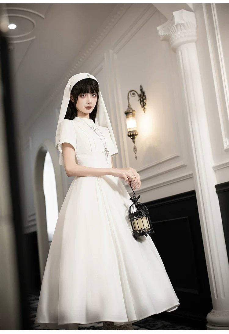 Nihil - Gothic Nun Lolita OP Dress, Irregular Hem Cape - Image 31
