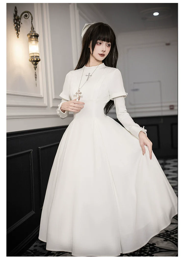 Nihil - Gothic Nun Lolita OP Dress, Irregular Hem Cape - Image 33