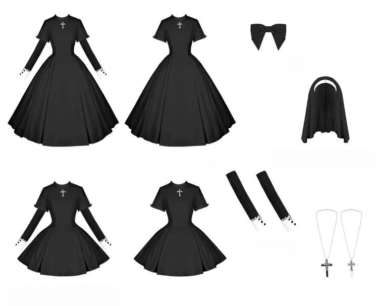 Nihil - Gothic Nun Lolita OP Dress, Irregular Hem Cape - Image 44
