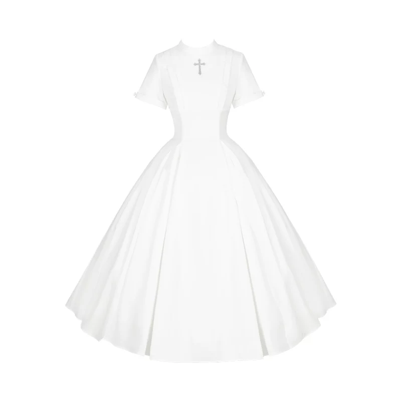 Nihil - Gothic Nun Lolita OP Dress, Irregular Hem Cape - Image 46