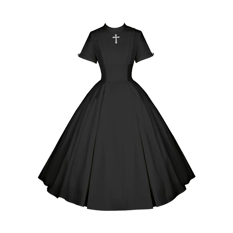 Nihil - Gothic Nun Lolita OP Dress, Irregular Hem Cape - Image 52