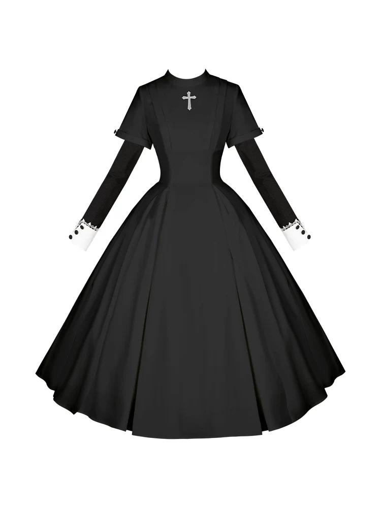 Nihil - Gothic Nun Lolita OP Dress, Irregular Hem Cape - Image 54