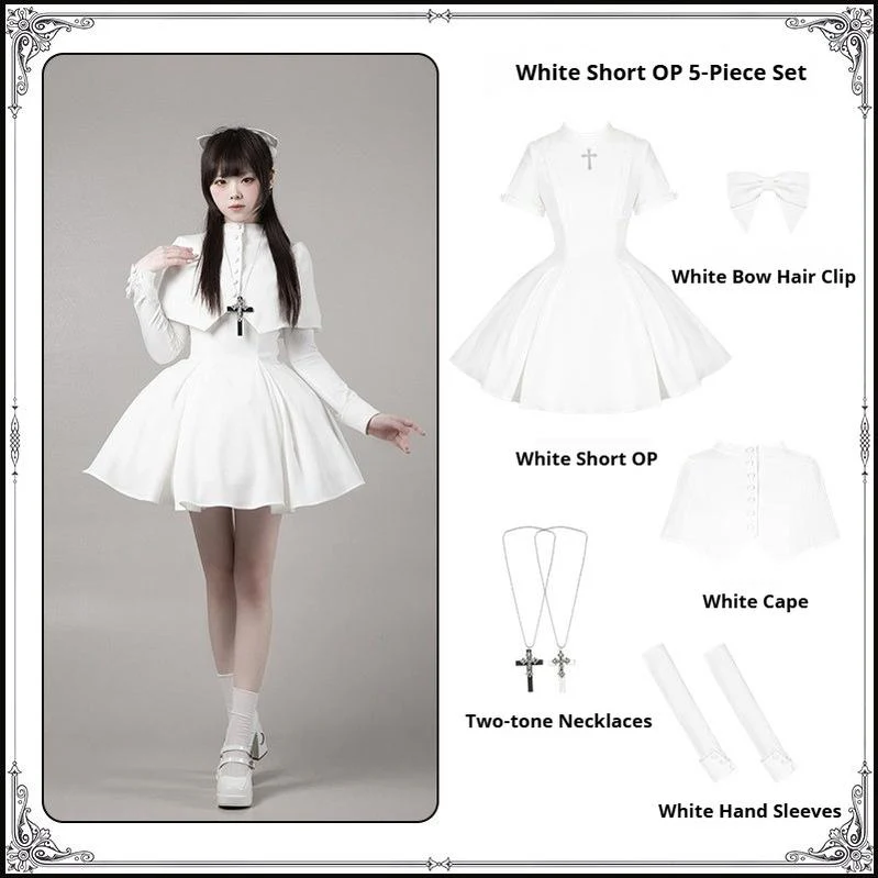 Nihil - Gothic Nun Lolita OP Dress, Irregular Hem Cape - Image 61