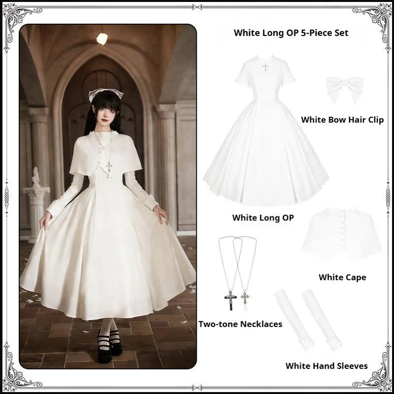 Nihil - Gothic Nun Lolita OP Dress, Irregular Hem Cape - Image 62