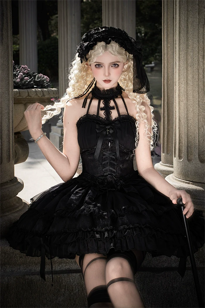 Alice Girl - Cross - Gothic Princess Lolita Corset with Multiple Layers Hem - Image 4