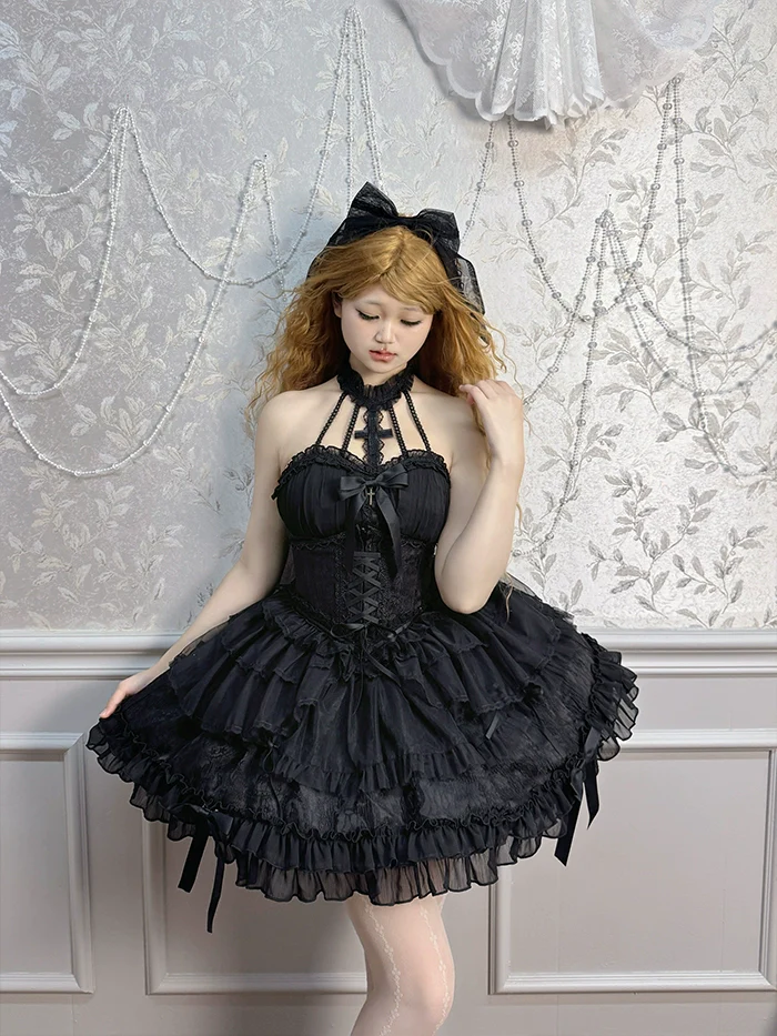 Alice Girl - Cross - Gothic Princess Lolita Corset with Multiple Layers Hem - Image 5
