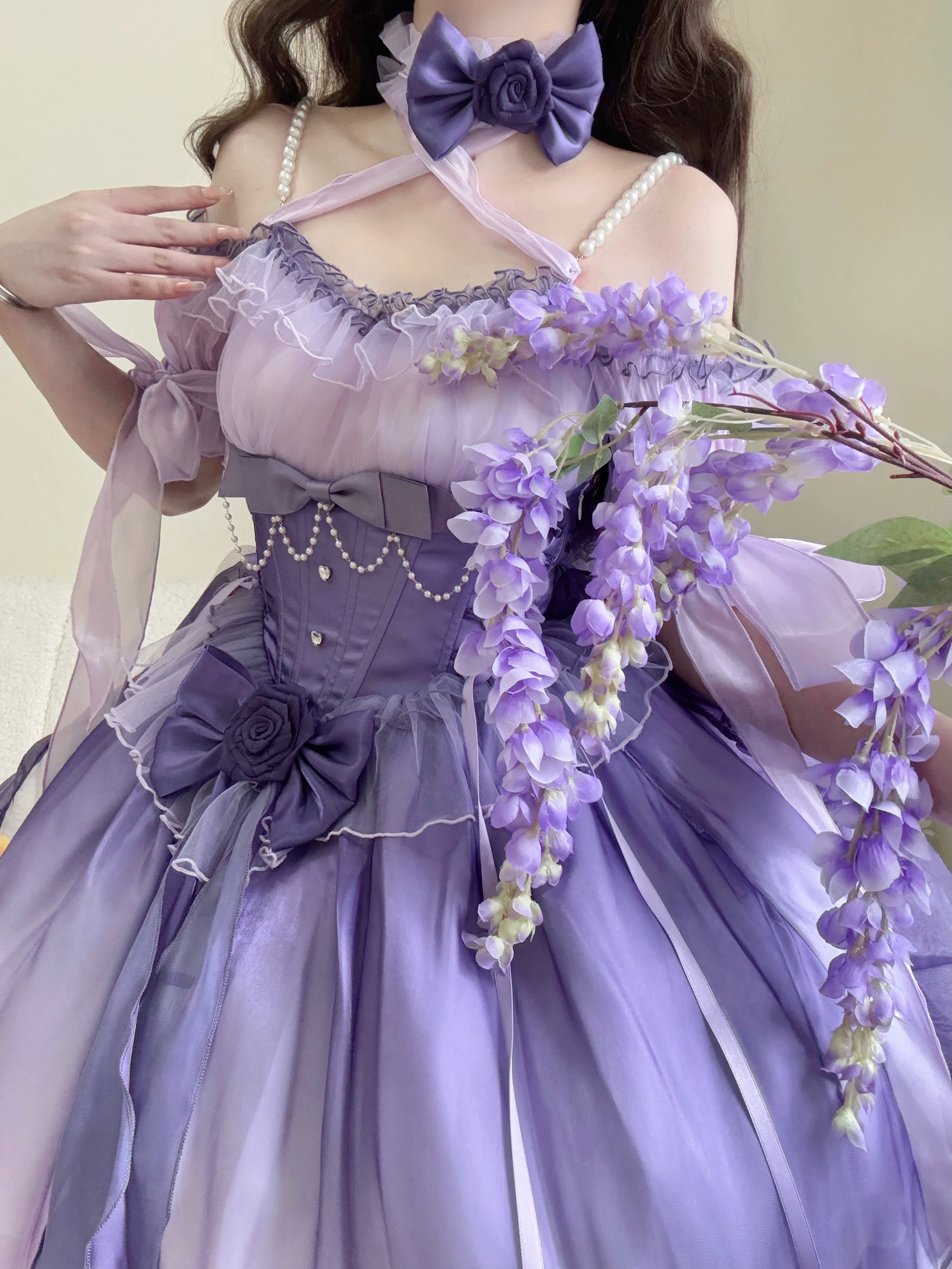 Meowing and fruity - Midsummer Dream - Gradient Color Wedding Lolita JSK Dress Set, Fishbone Waist - Image 10