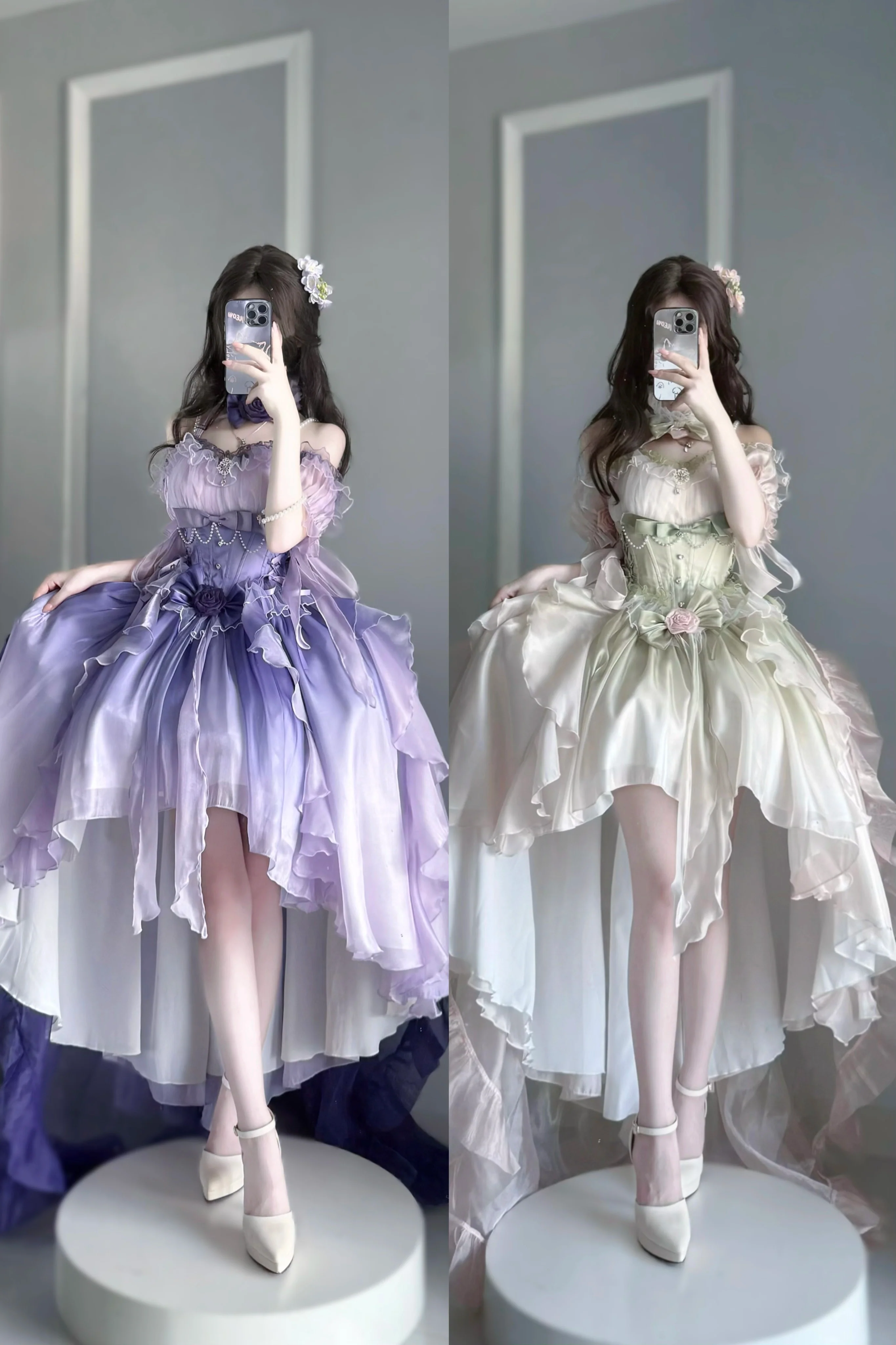 Meowing and fruity - Midsummer Dream - Gradient Color Wedding Lolita JSK Dress Set, Fishbone Waist - Image 12