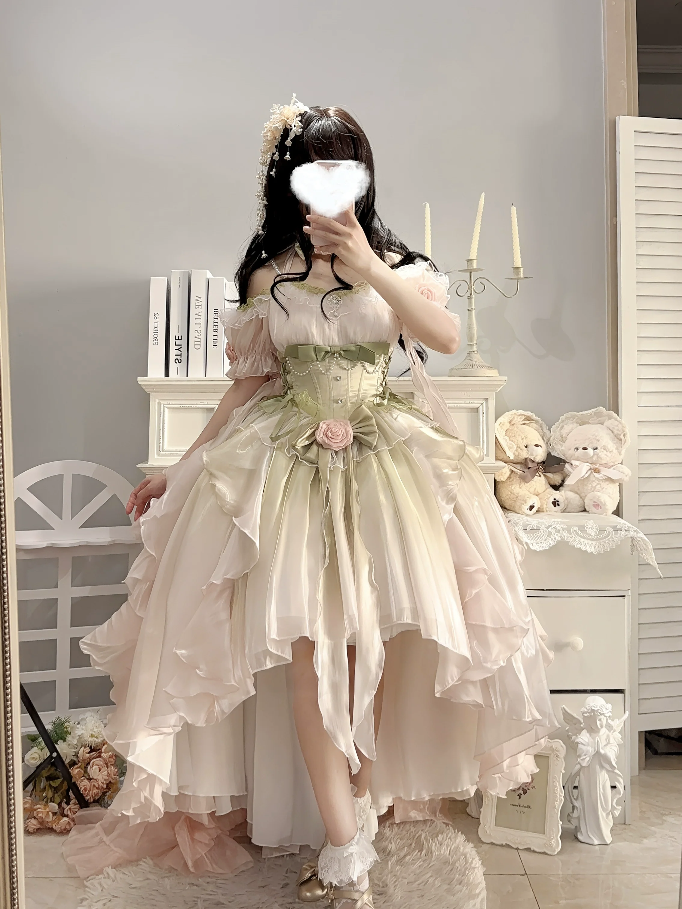 Meowing and fruity - Midsummer Dream - Gradient Color Wedding Lolita JSK Dress Set, Fishbone Waist - Image 15