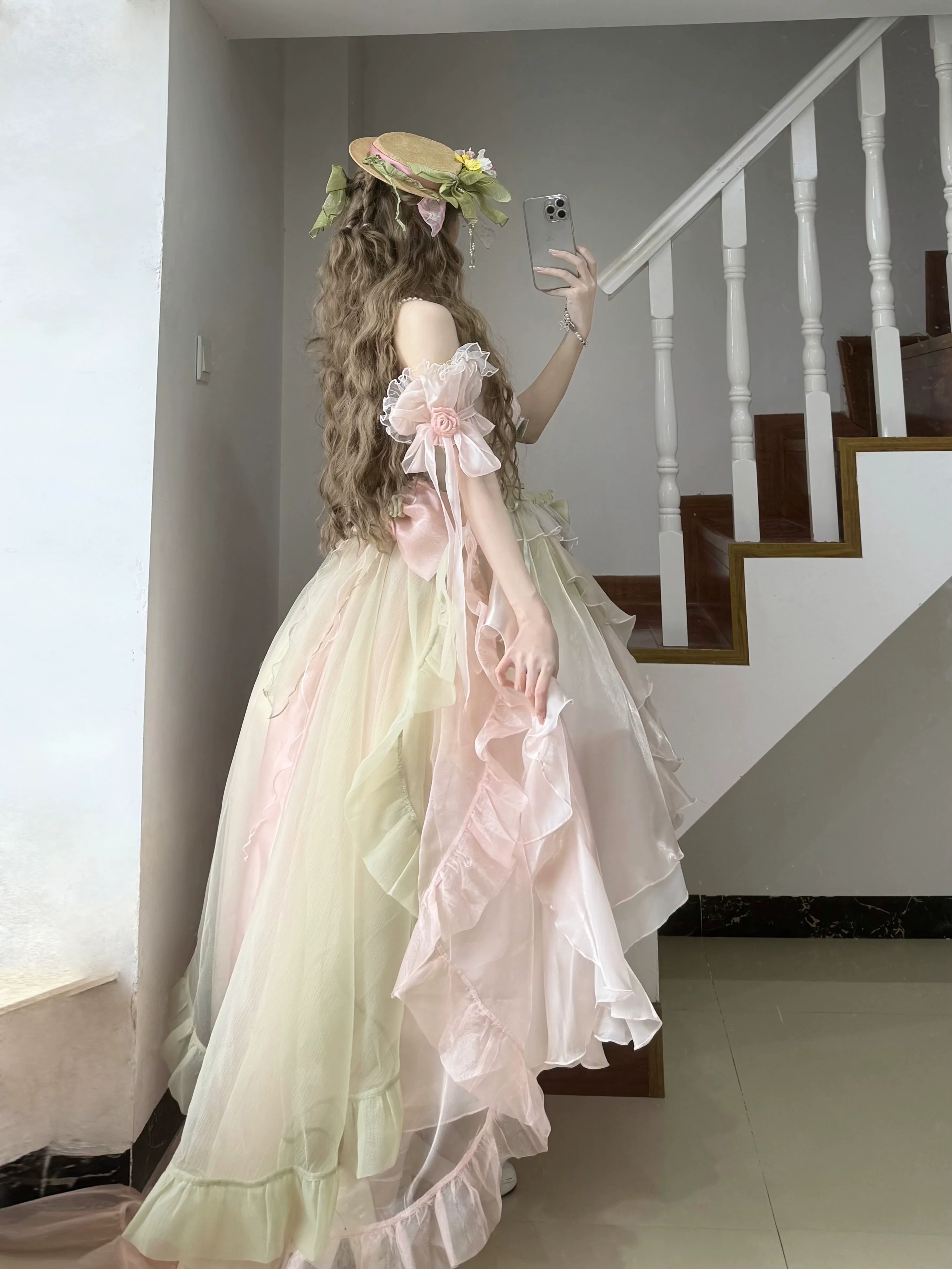 Meowing and fruity - Midsummer Dream - Gradient Color Wedding Lolita JSK Dress Set, Fishbone Waist - Image 17